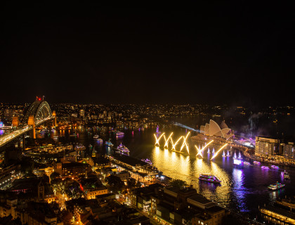 Sydney Harbour Bridge and Sydney Opera House lit up during Australia Day Live