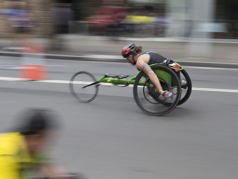 Athletes racing in the GIO Oz Day 10k Wheelchair Race in The Rocks on Australia Day 2018 2
