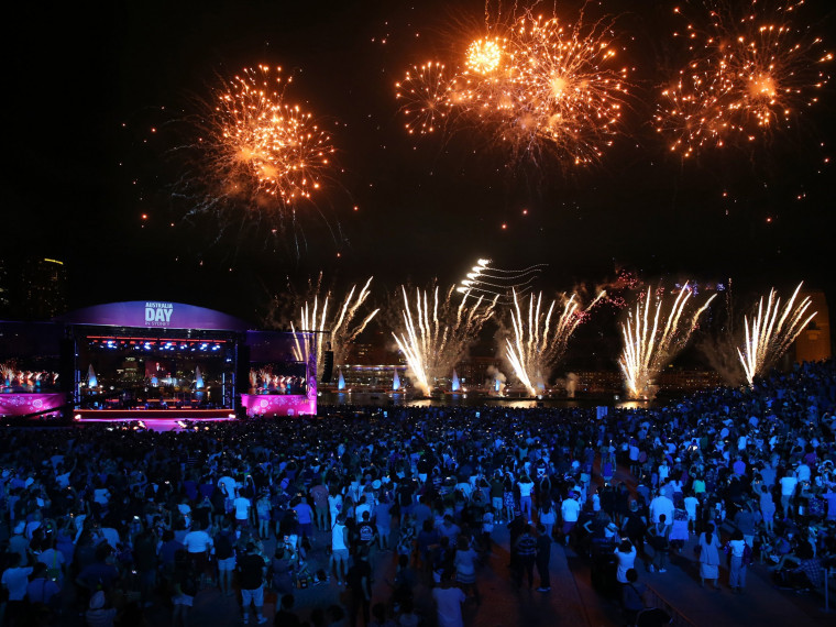 Crowd watching fireworks at Australia Day 2018 Live at Sydney Opera House