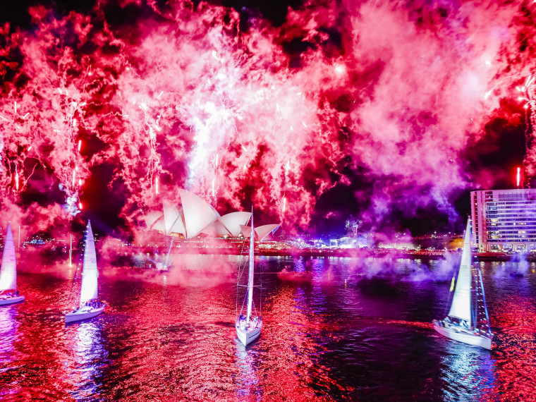 Fireworks and Yachts on Sydney Habour during Live at the Quay on Australia Day 2018