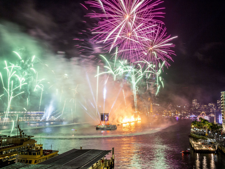 Fireworks and jetskis during Live at the Quay on Australia Day 2018