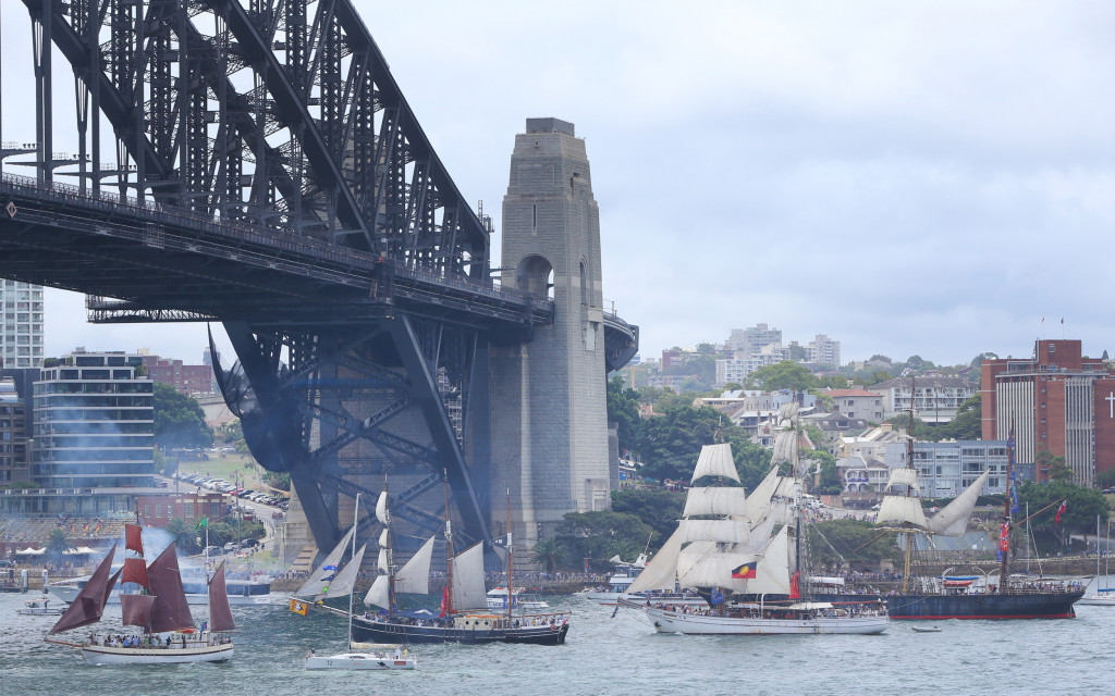 Tall Ships Racing to the finish under the Sydney Harbour Bridge on Australia Day 2018