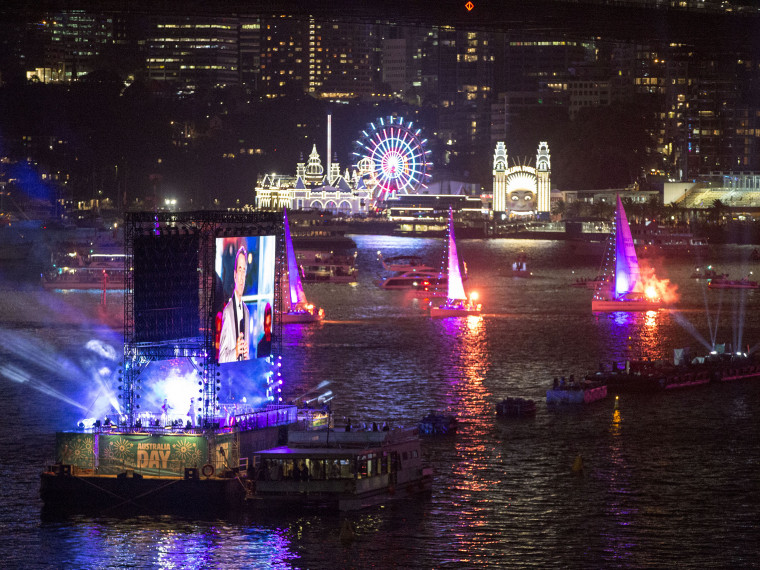 Yachts and Luna Park lit up during Live at the Quay on Australia Day 2018