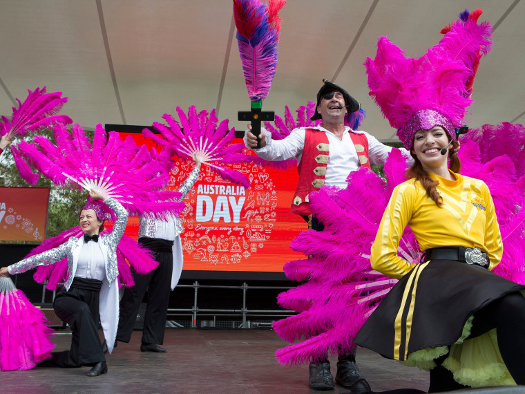 Yellow Wiggle Emma performs on Australia Day 2018