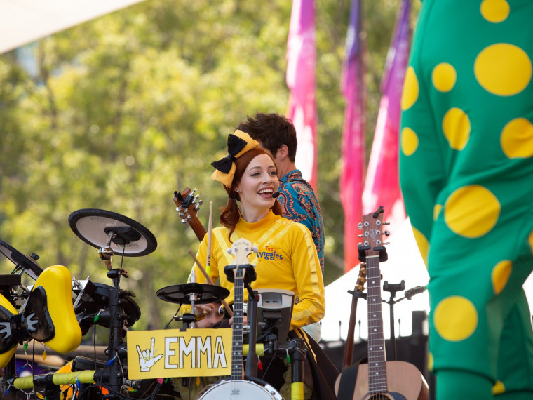 Emma from the Wiggles performs at the Summer Playground in Darling Harbour