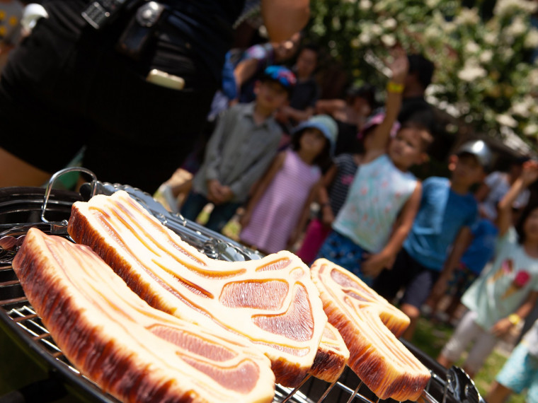 Steaks for the steak throwing competition at the Summer Playground in Darling Harbour