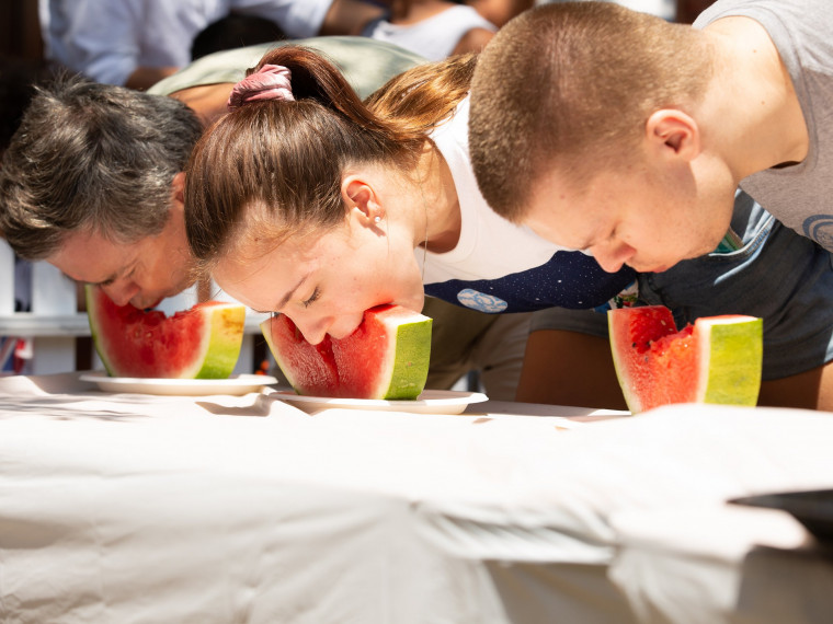 Watermelon eating competition at the Summer Playground in Darling Harbour
