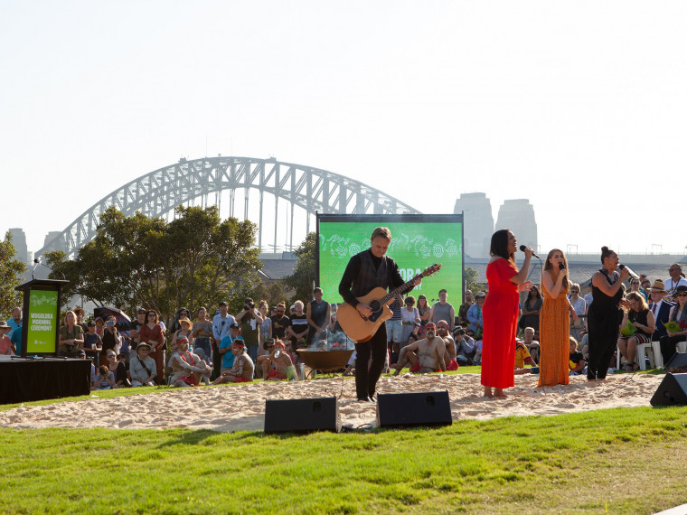 Christine Anu performs at the Wugulora Morning Ceremony