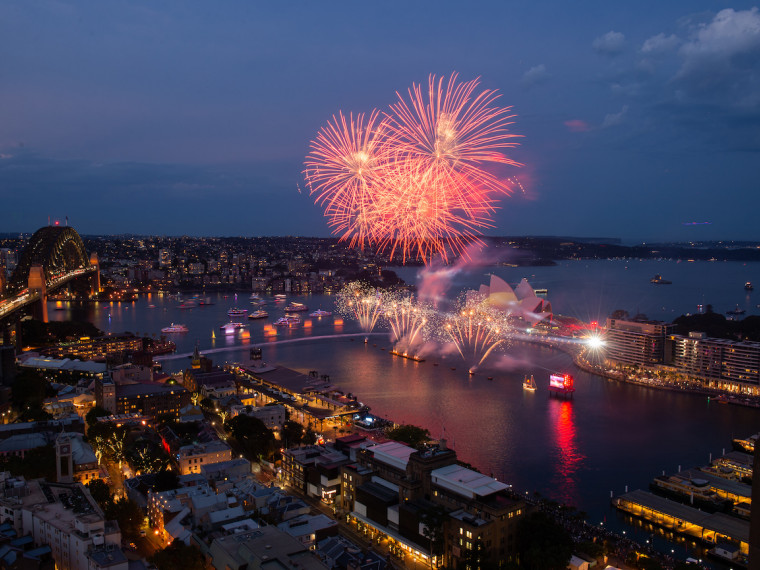 Fireworks above the Sydney Opera House during Australia Day Live