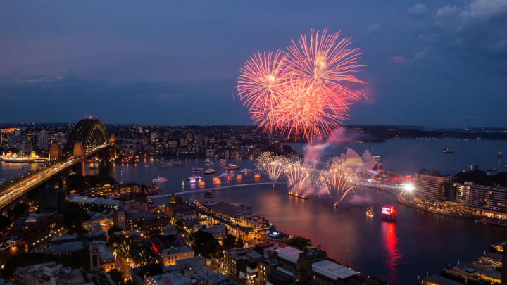Fireworks above the Sydney Opera House during Australia Day Live