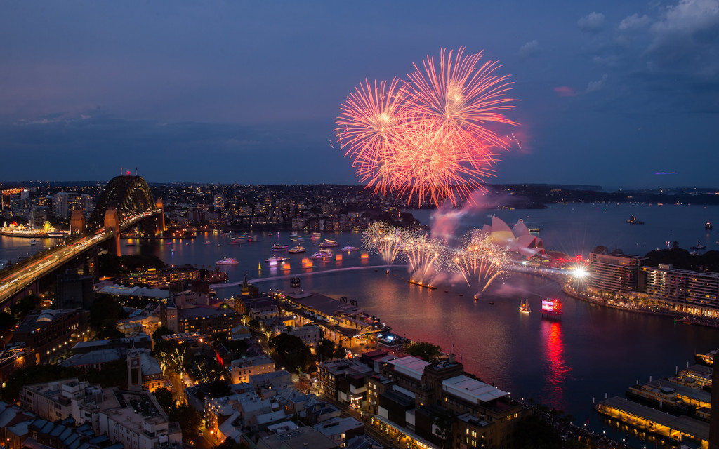 Fireworks above the Sydney Opera House during Australia Day Live