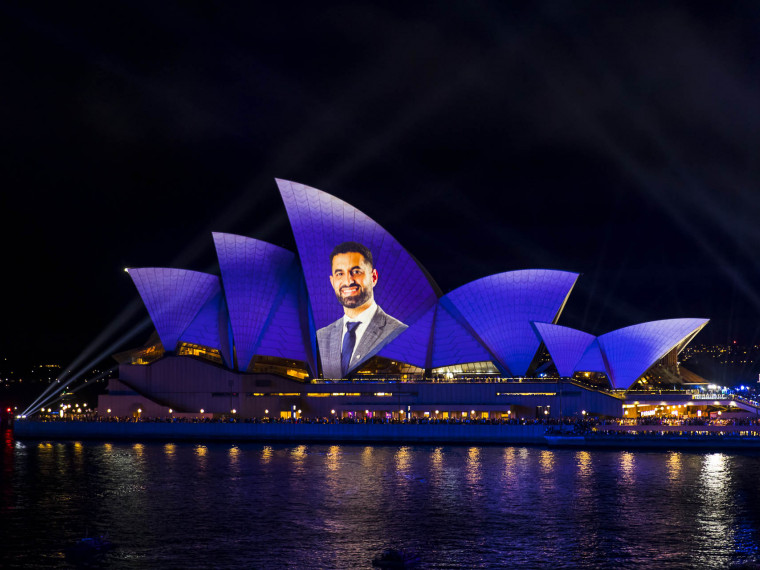 Australia Day Live at Circular Quay - NSW Young Australian of the Year Dr Nour on Sydney Opera House (2022)
