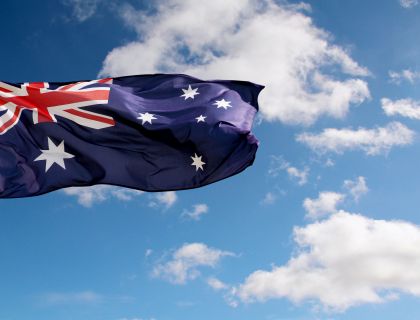 Australian flag flying in the sky