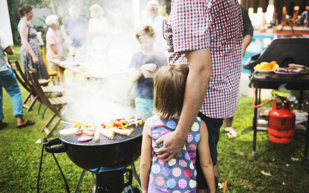 Young family at a BBQ
