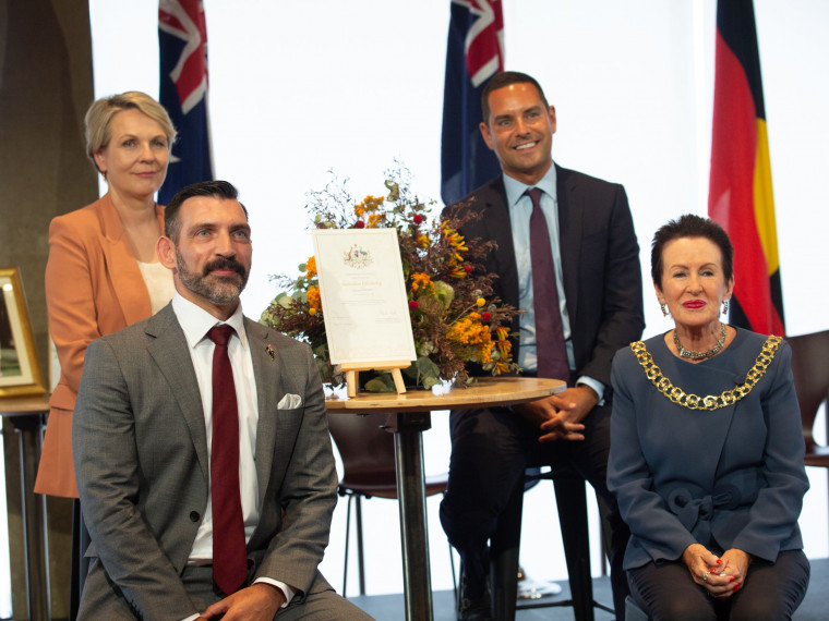 New citizen Christian with Lord Mayor Clover Moore Tanya Plibersek MP and Alex Greenwich MP
