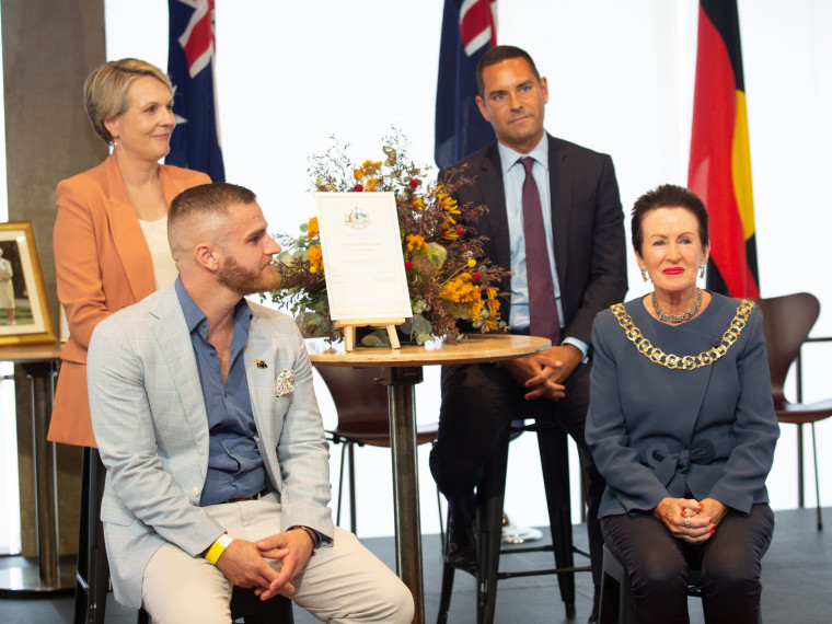 New citizen Christopher with Lord Mayor Clover Moore Tanya Plibersek MP and Alex Greenwich MP