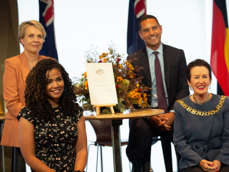 New citizen Hayat with Lord Mayor Clover Moore Tanya Plibersek MP and Alex Greenwich MP