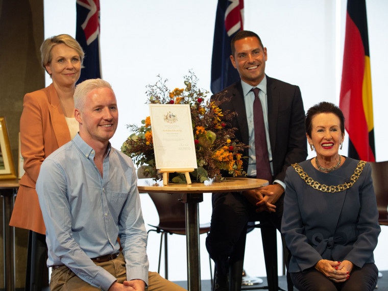 New citizen Will with Lord Mayor Clover Moore Tanya Plibersek MP and Alex Greenwich MP