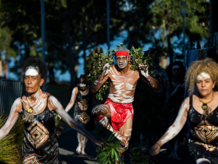 Koomurri performers begin the WugulOra Morning Ceremony 2021 