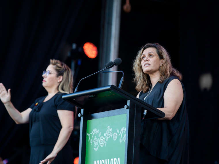 Yvonne Weldon Chair of the Metropolitan Local Aboriginal Land Council at the WugulOra Morning Ceremony