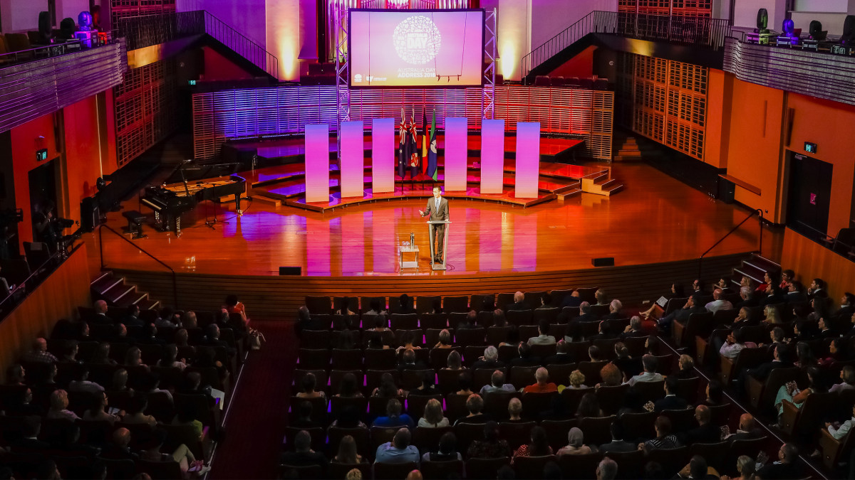 Eddie Woo delivering the 2018 Australia Day Address